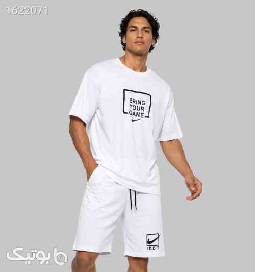ست مردانه تیشرت و شلوارک نخ پنبه سفید Nike طرح دار