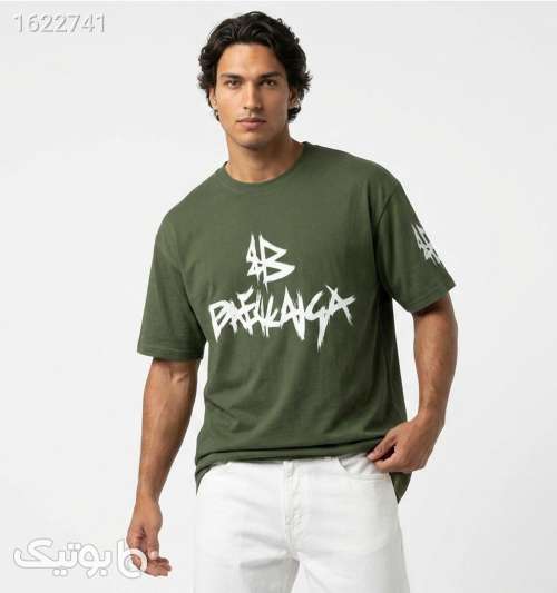تیشرت Balenciaga یقه گرد مردانه باکسی نخ پنبه طرح دار سبز 05 2026