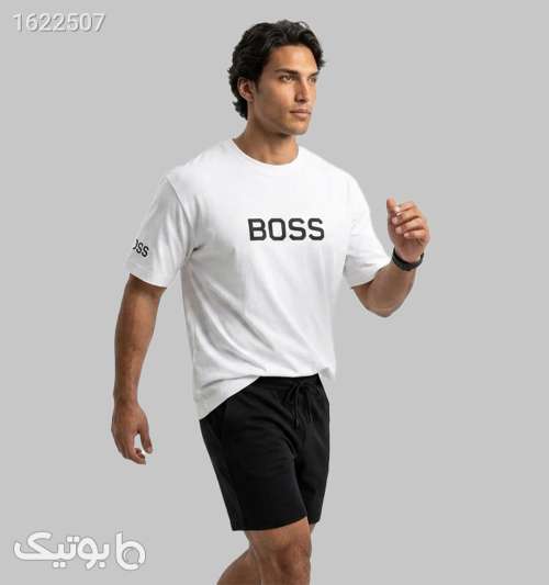تیشرت Boss یقه گرد مردانه سفید نخ پنبه طرح دار سفید 05 2026