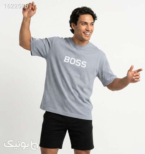تیشرت Boss یقه گرد مردانه طوسی نخ پنبه طرح دار نقره ای 05 2026