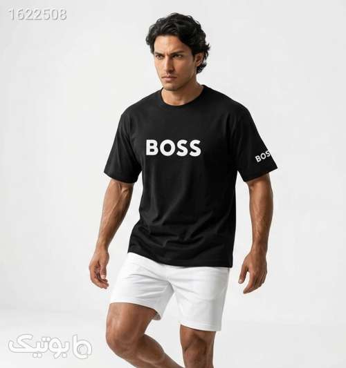 تیشرت Boss یقه گرد مردانه مشکی نخ پنبه طرح دار مشکی 05 2026