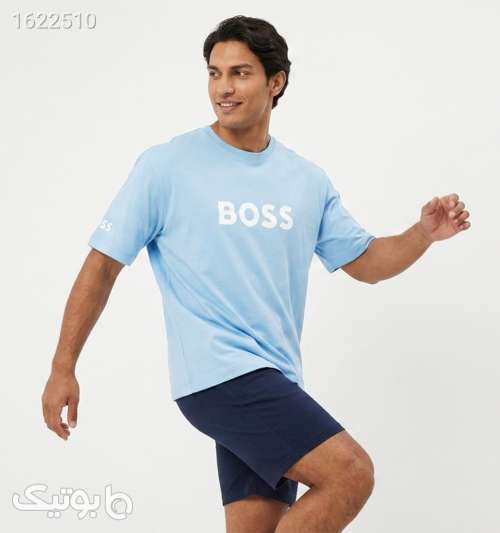 تیشرت Boss یقه گرد مردانه نخ پنبه طرح دار فیروزه ای 05 2026