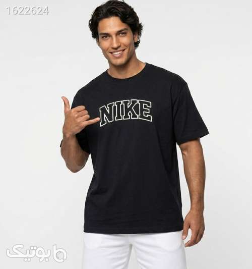 تیشرت Nike یقه گرد مردانه باکسی مشکی نخ پنبه طرح دار مشکی 05 2026