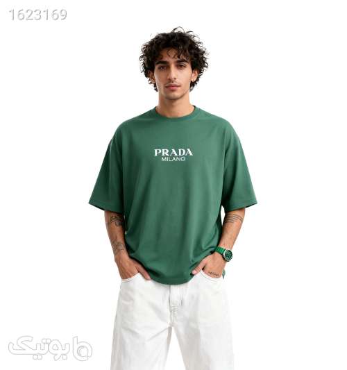 تیشرت Prada یقه گرد مردانه دورس پنبه طرح دار سبز 05 2026