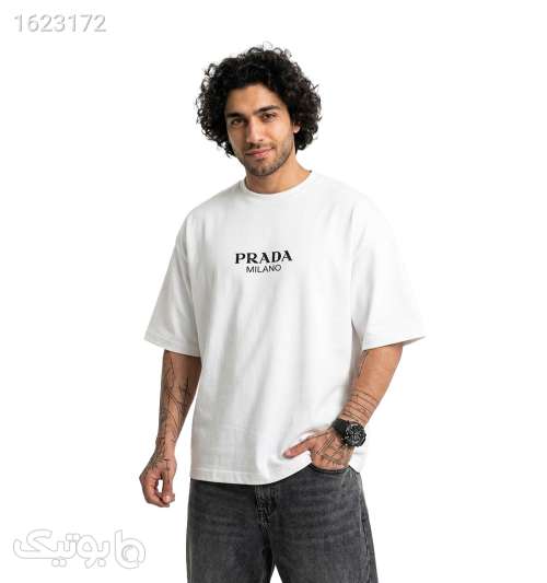 تیشرت Prada یقه گرد مردانه سفید دورس پنبه طرح دار سفید 05 2026