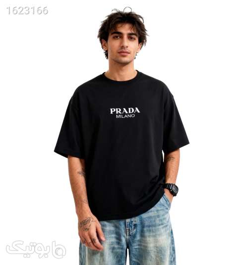 تیشرت Prada یقه گرد مردانه مشکی دورس پنبه طرح دار مشکی 05 2026