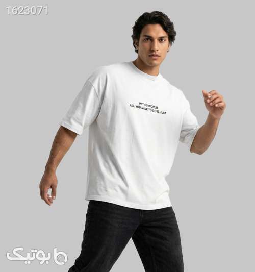 تیشرت یقه گرد مردانه باکسی سفید ماکان طرح دار سفید 05 2026