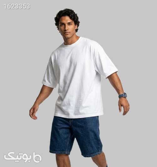 تیشرت یقه گرد مردانه باکسی سفید نخ پنبه بیسیک سفید 05 2026