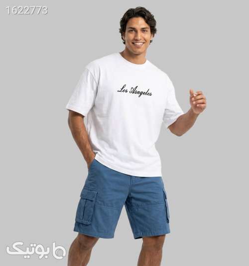 تیشرت یقه گرد مردانه باکسی سفید نخ پنبه طرح دار سفید 05 2026