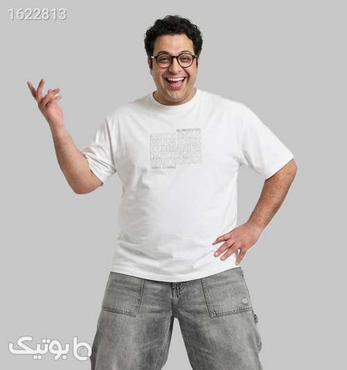 تیشرت یقه گرد مردانه سفید نخ پنبه طرح دار سفید 05 2026
