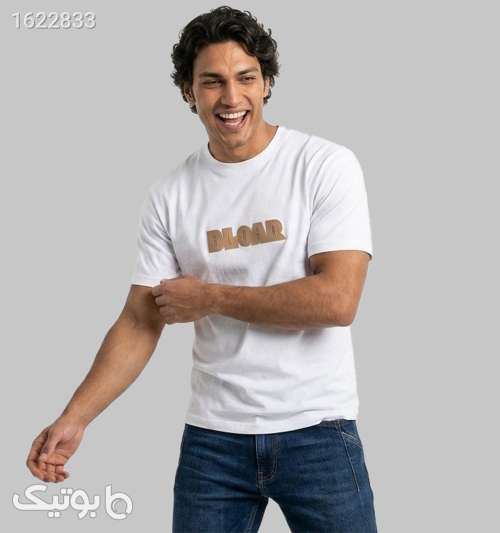 تیشرت یقه گرد مردانه سفید نخ پنبه طرح دار سفید 05 2026