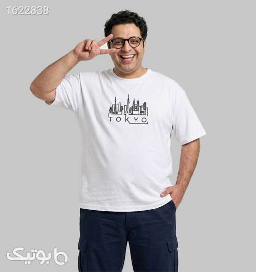 تیشرت یقه گرد مردانه سفید نخ پنبه طرح دار سفید 05 2026