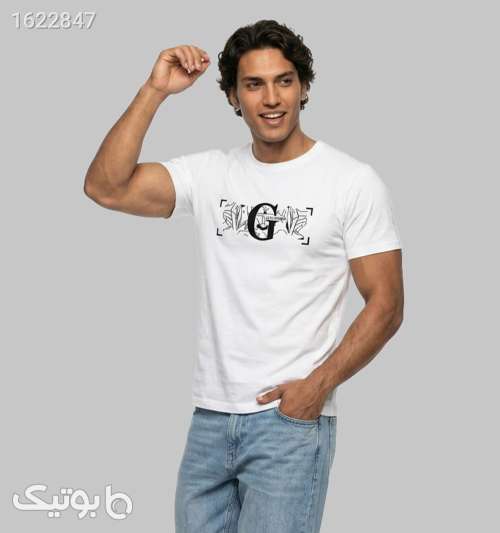 تیشرت یقه گرد مردانه سفید نخ پنبه طرح دار سفید 05 2026