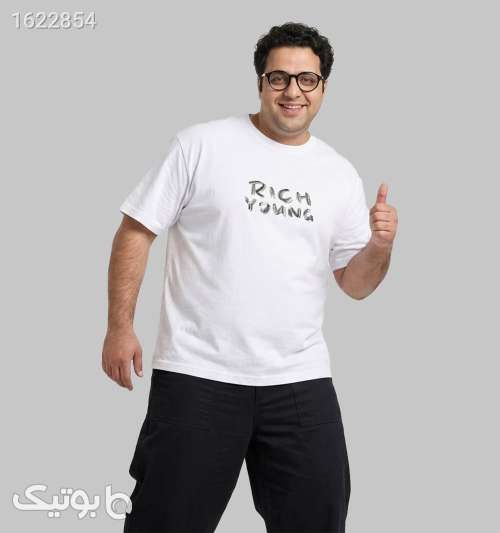 تیشرت یقه گرد مردانه سفید نخ پنبه طرح دار سفید 05 2026
