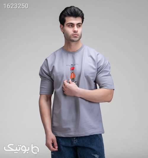 تیشرت یقه گرد مردانه طوسی ماکان طرح دار نقره ای 05 2026