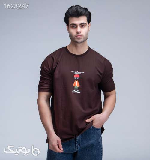 تیشرت یقه گرد مردانه ماکان طرح دار قهوه ای 05 2026