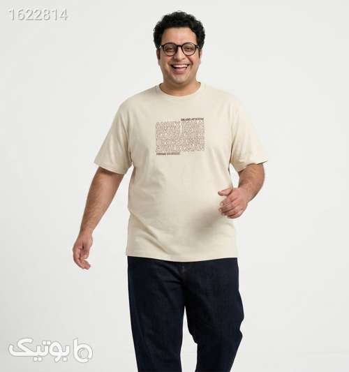 تیشرت یقه گرد مردانه نخ پنبه طرح دار کرم 05 2026