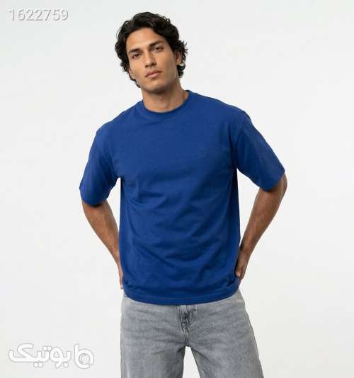 تیشرت یقه گرد مردانه پنبه طرح دار سورمه ای 05 2026