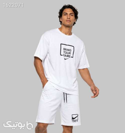 ست مردانه تیشرت و شلوارک نخ پنبه سفید Nike طرح دار سفید 05 2026