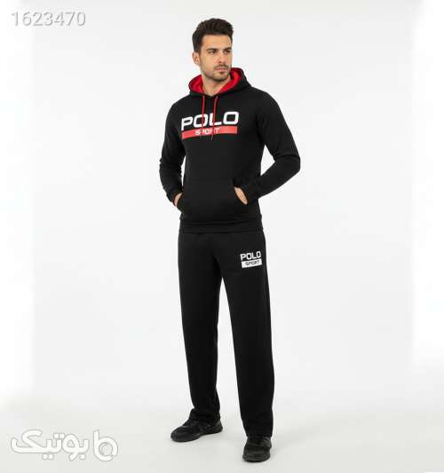 ست مردانه هودی و شلوار Polo طرح دار مشکی 05 2026