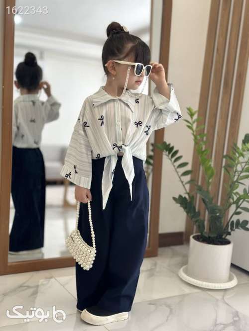 شومیز شلوار دخترانه گره ای کرم 05 2026