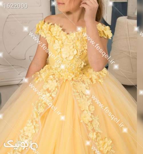 لباس مجلسی دخترانه پرنسسی زرد گلدار سبز 05 2026