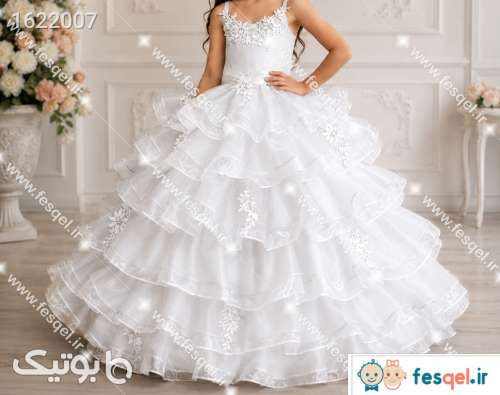 پیراهن عروس دخترانه پفی و گل برجسته نقره ای 05 2026