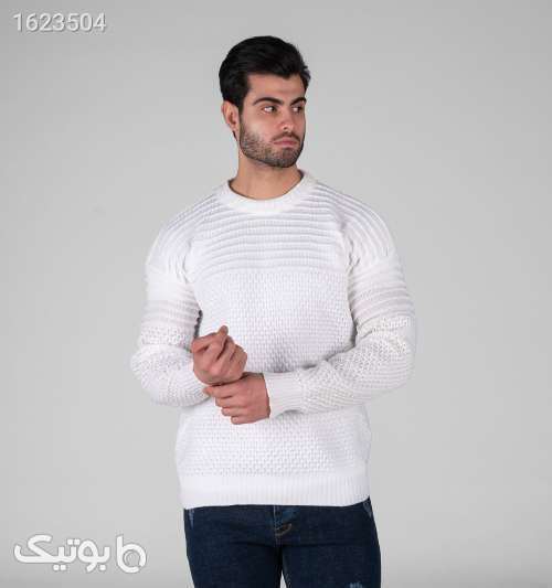 بافت مردانه یقه گرد سفید فری سایز طرح دار سفید 05 2026