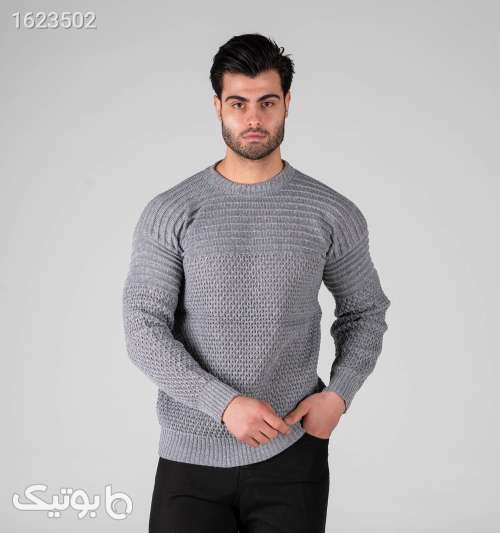 بافت مردانه یقه گرد فری سایز طرح دار نقره ای 05 2026