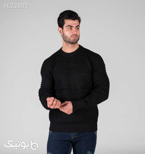 بافت مردانه یقه گرد مشکی فری سایز طرح دار مشکی 05 2026