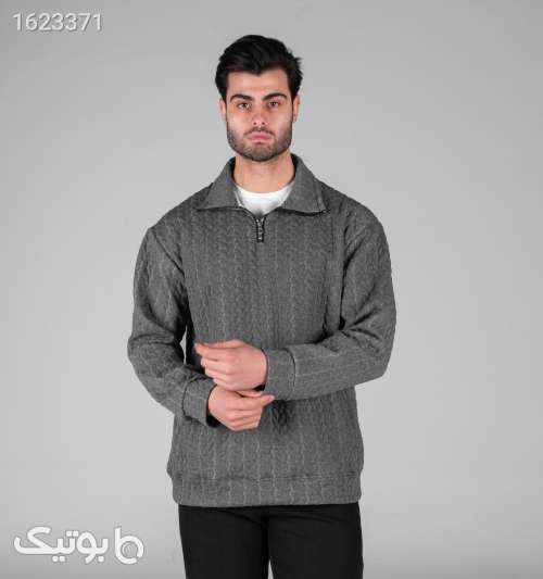 بلوز نیم زیپ مردانه طوسی طرح دار نقره ای 05 2026