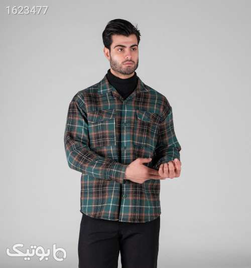 پیراهن اسپرت پشمی مردانه آستین بلند چهارخانه سبز 05 2026