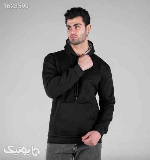 هودی مردانه کلاه‌دار اسپان مشکی ساده جیب کانگورویی
