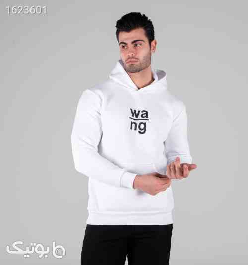 هودی مردانه کلاه‌دار سفید طرح‌دار اسپان
