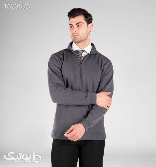 بلوز دورس مردانه نیم‌زیپ طوسی ساده آستین بلند طوسی 05 2026