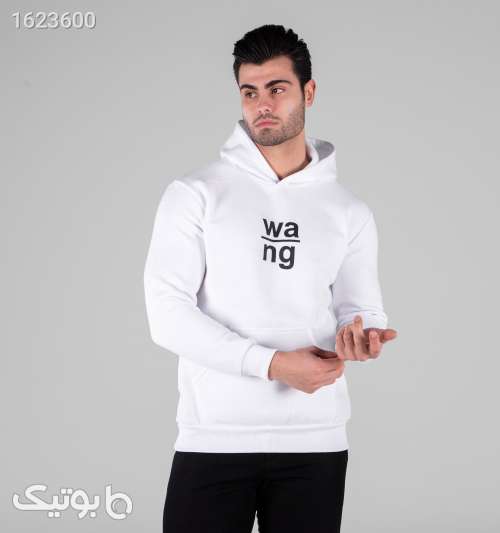 هودی مردانه کلاه‌دار اسپان سفید طرح‌دار با جیب کانگورویی سفید 05 2026