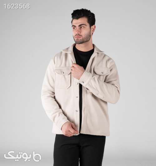 پیراهن مردانه فوتر اسپرت آستین بلند کرمی یقه برگردان دکمه‌ای کرم 05 2026
