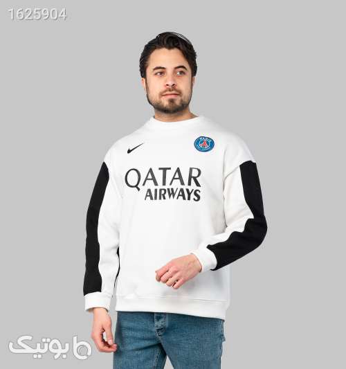 بلوز دورس باشگاهی پاری سن ژرمن مردانه یقه گرد اسپان طرح چاپی سفید مشکی سفید 05 2026