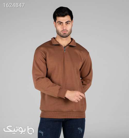 بلوز دورس مردانه نیم‌زیپ یقه ایستاده اسپان ساده قهوه‌ای قهوه ای 05 2026