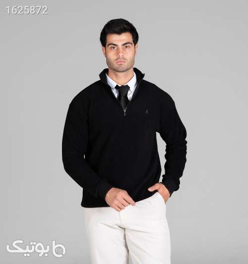 بلوز سلانیک مردانه نیم‌زیپ یقه‌دار مشکی ساده مشکی 05 2026