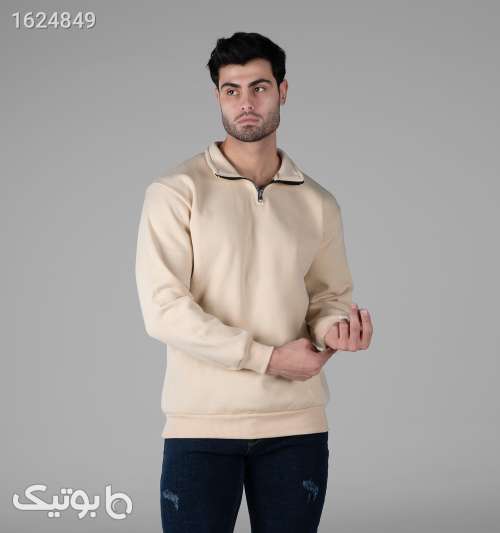 بلوز مردانه دورس نیم‌زیپ یقه ایستاده کرمی ساده کرم 05 2026