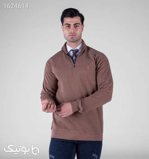 بلوز مردانه سلانیک نیم‌ زیپ یقه ایستاده ساده رنگ نسکافه‌ای کرم 05 2026