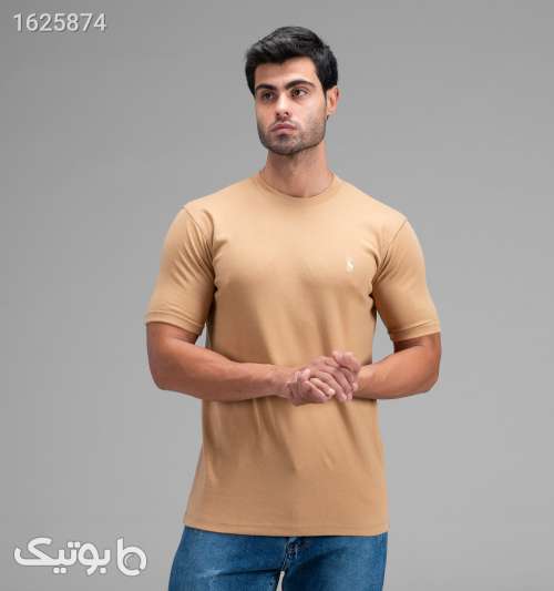 تیشرت مردانه یقه گرد آستین دوبل نخ پنبه ساده کرمی کرم 05 2026