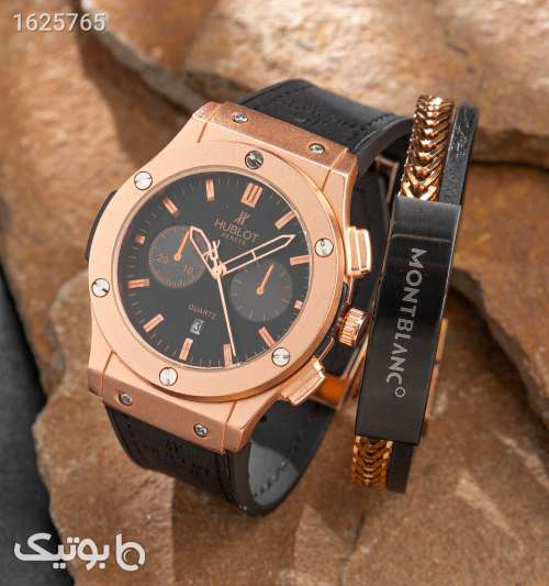 ساعت مچی مردانه عقربه‌ای Hublot با بند رزگلد و صفحه مشکی کرم 05 2026