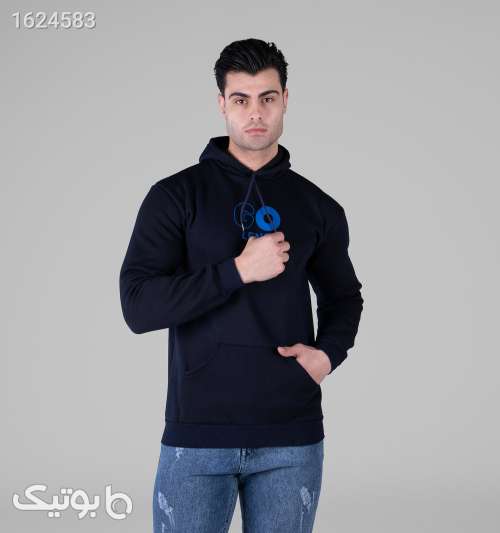 هودی مردانه کلاه‌دار سرمه‌ای طرح‌دار اسپان جیب کانگورویی سورمه ای 05 2026