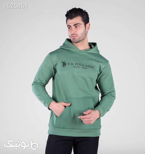 هودی مردانه کلاه‌دار طرح‌دار اسپان سبز جیب کانگورویی سبز 05 2026