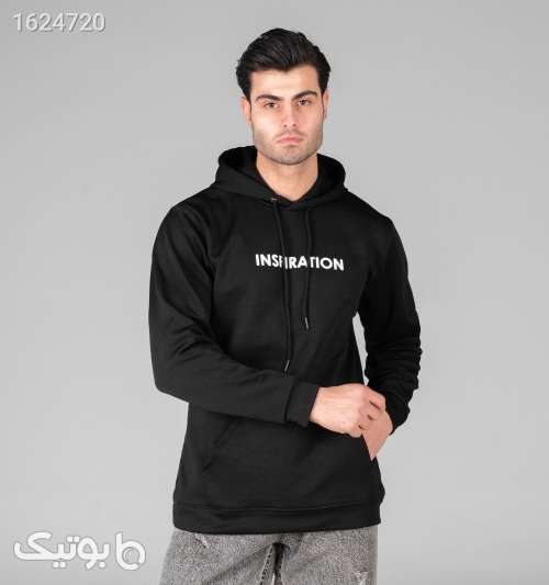 هودی مردانه کلاه‌دار مشکی دورس پنبه دو نخ طرح چاپی مشکی 05 2026