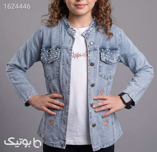کت جین و تیشرت مدل گلدوزی و مروارید آبی 05 2026