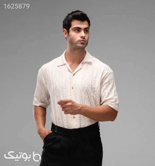 پیراهن اسپرت مردانه مراکشی آستین کوتاه طرحدار کرمی کرم 05 2026