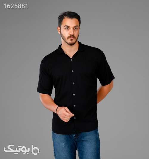 پیراهن اسپرت مردانه مراکشی مشکی راه‌راه آستین کوتاه مشکی 05 2026